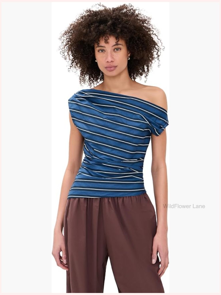 Women's Sleeveless One-Shoulder Asymmetric Stripe Tank Top